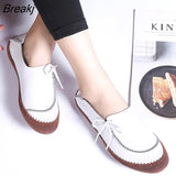 New Plus Size Women's Shoes Fashion Lace up Casual Flat Loafers Female rubber soft sole Walking Shoes zapatillas