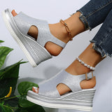 New Women's Casual Wedge Sandals Comfy Open Toe Glitter Color Golden Women's Summer High-heeled Sandals Sandalias De