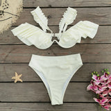 Solid-Color High-Waisted Split Swimsuit Women 2025 New Out-To-Shoulder-To-Breasted