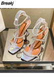Style High-heeled Sandals Woman Crystal Narrow Band Ladies Shoes Summer Stiletto Party Gladiator Sandals Women