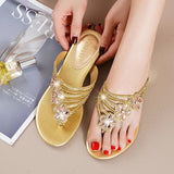 Slippers In The Summer Of 2024 Women Wear Crystal Diamond-Encrusted Fashionable Flip-Flops With Flat Soles To Prevent