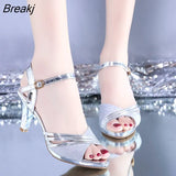 Women's Sandals Summer Fashion Fish Mouth Buckle Sequin Open Toe Ankle-Wrap Sandals Women's Comfortable Buckle Strap High