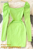 Women Elegant Square Neck Long Sleeve Bodycon Mini Dress 2023 Fashion Spring Slim Party Club Dress Vestidos Fashion