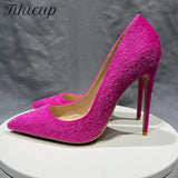 Rose Hairy Women Sexy Pointy Toe High Heel Shoes Classic Designer Slip On Stiletto Pumps for Party Dress 12cm 10cm