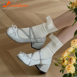 Style Elegant Rhinestone Bow Mary Jean Shoes 2023 Hot Satin Ballerinas Flats Single Shoes Bling Rhinestones Women