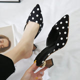 Toe Polka Dot Half Slippers Shoes Woman 2024 Trend Mules High Heels Fashion Heeled Sandals Women's Summer