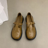 Style Small Leather Shoes for Women Vintage Round Toe Low Heel Women Shoes Casual Flat Loafers School Single Shoes
