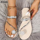 Sandals Rhinestones Ladies Flat Beach Shoes Fashion Open Toe Casual Non Slip Comfortable Female New Hot Summer Roman