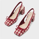 for Women Closed Ladies Shoes Square Heels Footwear Bow High Summer 2023 Pumps Heeled Red on Offer Daily F Vip Korea