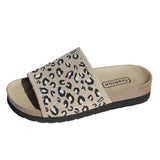 Breakj Summer Hot Leopard Print Thick Bottom Cool Slippers Outside Wearing Toe Beach Large-Size Knitted Slippers