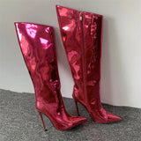 Silver Mirror Boots For Women Knee-high Boots Pointed Toe Ladies Shoes Sexy Nightclub High Heels Stiletto Demonia Boots