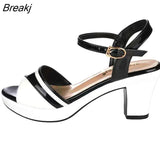 Shoes Women High Heels Sandals Peep toe Elegant Ladies Square Heel 5cm Casual Woman Shoes Black White