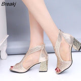 Women Sandals Rhinestone Thick High Heels Fashion Woman Shoes Ladies Buckle Open Toe Sandals Feamle Casual Platform
