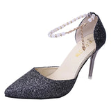 Women Summer 2024 New Korean Version Of The Pearl One-Word Buckle Pointed Sexy Stiletto High-Heeled