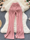 Fashion Women Long Pants Solid High Elastic Waist Full Length Split Leg Trousers 2023 Spring Autumn Casual Female
