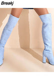 New Autumn Winter Knee High Boots Women Sexy Party Mature Thin High Heels Women's Boots Flock INS Club Female Trendy
