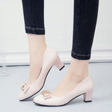 Women Dress Shoes Patent Leather Mid Heel Pumps Fashion Shoes Pointed Toe Slip on Office Ladies Shoes Zapatos Black Women