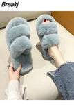 Shoes for Women 2023 Sandals Summer Heels Velvet New Fashion Outside Girls Fur Low Flock Rome Short Plush Slipper