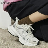 New Women Sneakers Breathable Mesh Lace Up Flat Platform Shoes Thick Bottom Real Leather Round Toe Casual Fashion