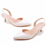 Breakj Cm Large-Size Fine-Heeled Pointed Sandals Behind The Cool Striped High Heels White High Heels Women's Golden Wedding