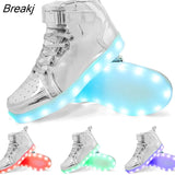 Men Led Luminous Shoes Women High-Top Charging Glowing Sneakers Children USB Rechargeable Shuffle Dance Shoes Size