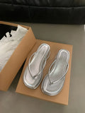Sandwiched Herringbone Slippers Women's Shoes 2024 New Summer Heightened Thick-Soled Beach