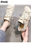 Hollow Leather Breathable Soft Flat Shoes Summer Women Leather Loafers Shoes Casual Solid Buckle Strap Ladies Oxford