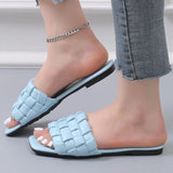 Fashion Design Weave Soft Slippers Women Summer 2023 Square Toe Flat Sandals Woman Plus Size Outdoor Beach Shoes