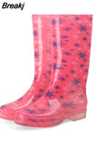 Women Rain Boots Waterproof Lightweight Knee-High Garden Shoes Woman Flower Rubber Platform Work Boot Botas De