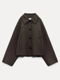 Fashion Lapel Long Sleeve Cropped Coat Women's Elegant Solid Single Breasted Jacket Autumn Winter Chic Warm Street