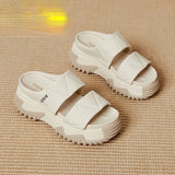 Leather Slippers Women New Indoor Outdoor Thick Sole Fashion Slippers Anti Slip Trend Flat Shoes Wear-resistant