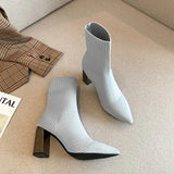 Boots 2024 New Autumn And Winter Tip Flying Weaving Large Size Women's Boots Thick, High-Heeled, Medium-Sized Thin