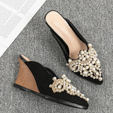 Half Slippers Women Outerwear 2023 Spring Summer New Pointed Pearl Baotou Mules Shoes 8cm High Heel Women Slides