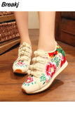 Spring Women's Flower Embroidered Flat Platform Shoes Chinese Ladies Casual Comfort Denim Fabric Sneakers Shoes