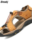 Sandals for Men Summer Outdoor Beach Shoes Casual Plus Size 10 Womens Slides Cowhide Leather Sneakers