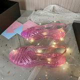 for Women with Low Heels Footwear Plastic Ladies Shoes Crystal Summer 2023 Outdoor Jelly Pvc Trend Korea on Offer