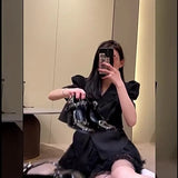 New Mary Jane Shoes Female Retro English Style Hepburn Black High Heel One-Word Buckle Thick Heeled Square Head Single Shoe