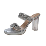 sequins Slippers Women summer new Sexy transparent heel open toe slippers Women Fashion Casual Slippers Large size