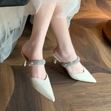 Crystal Strap Mule Shoes for Women 2023 Black White Pointed Toe Party Wedding Shoes Woman Luxury Stiletto Heels