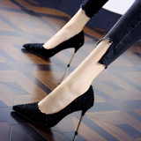 New High Heels Shoes Elegant Ladies Stilettos Womens Pumps Shoes Pointed Black Etiquette Professional Shoes Wedding