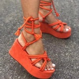Breakj Summer New Large-Size Thick-Sled Strap Sandals Toe Round-Headed Rope Strap Fashion
