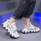 2023 Spring Reflective Platform Sneakers Women Shoes Korean Lace Up Chunky Sneakers Mixed Color Women's Vulcanize