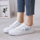Spring Autumn Fashion Women Running Shoes White Breathable Embroidered Flower Lace-Up Casual Sneakers Zapatos De