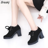 Women Ankle Boots Autumn Winter Buckle Zip Lace Up Short Boots Ladies Fashion Platform Shoes Female Chunky High