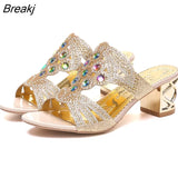 Mesh Women Sandals Summer Fashion Peep Toe Casual Slippers Thick Heel Women Shoes Slip On Big Size