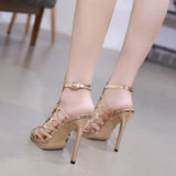 Personality Gold High Heel Sandals 2023 Spring Classic Street Shooting Hollow High Heels Fashion Nightclub Women's