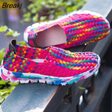 Women Shoes Summer Casual Shoes Flats Breathe Female Woven Walking Shoes Slip On Lady Loafers Handmade Shoes Size