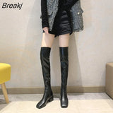 Women Boots Sexy Zipper Over The Knee Boots Women Flats Shoes Square Toe Long Boots Thigh High Suede Chunky Heel