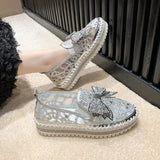Women Crystal Shoes 2023 spring Fashion Bing Lace Up Ladies Casual Shoes Comfortable Round Toe Platform Sneakers white