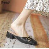 Design Women's Summer Slippers New Closed Toe Ladies Pointed Toe Chunky Heel Mules Women Fashion Casual Slip-on